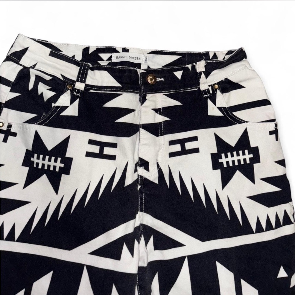 Ranch Dressn Black and White Aztec Geometric Super Flare Jeans - Picture 3 of 7